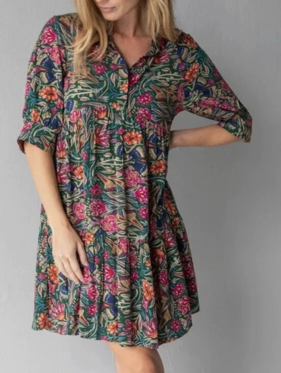 NATURAL LIFE Dresses & Skirts - Natural Life Becca Mini Dress Green Vines Floral Tiered Boho..Size Small (New)